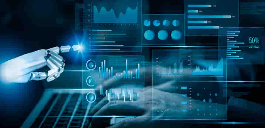 Concept of AI-driven data analysis and human-robot collaboration in smart manufacturing and industrial process monitoring.