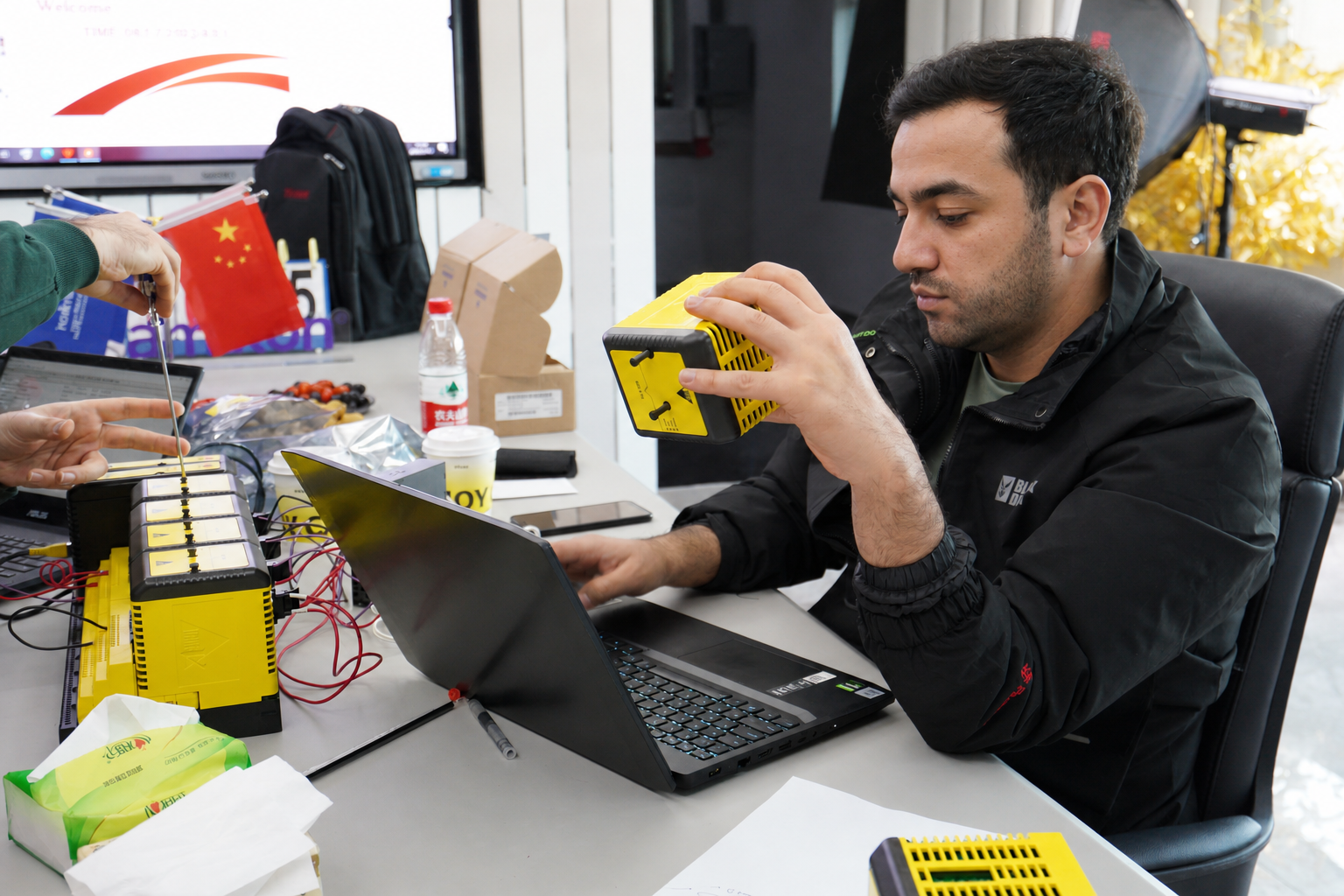 Equipment connected to a laptop during inspection