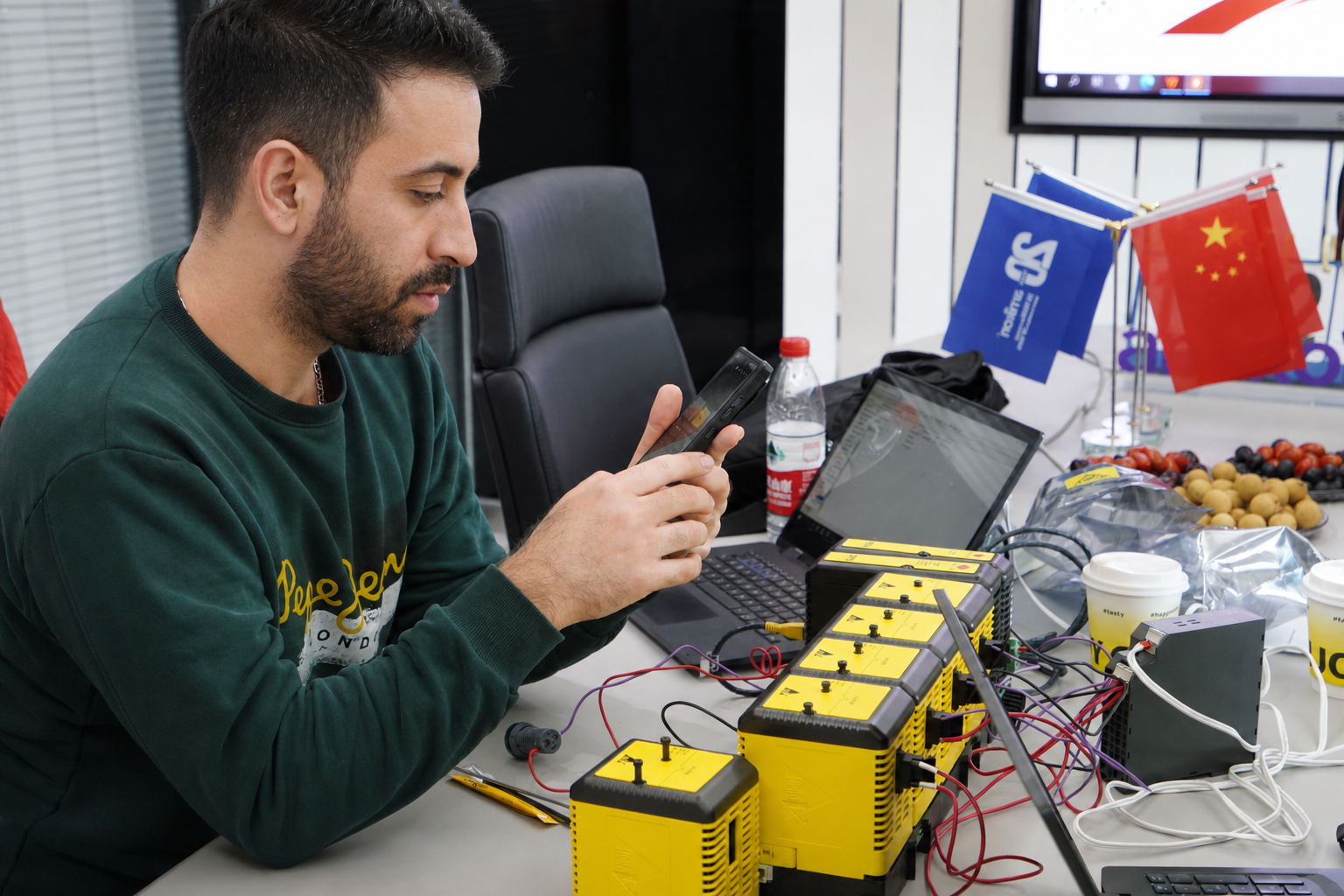 Customer team examining prepared equipment